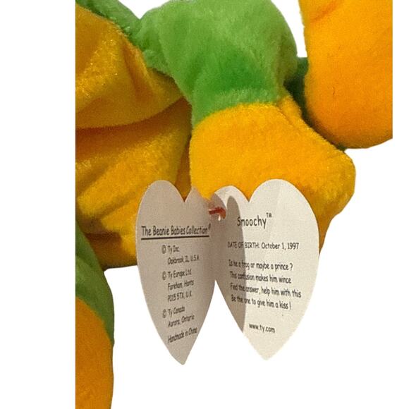 VTG TY Smoochy the Green and Yellow DOB 10/1/1997  (No Package) (Tag Protector) - Picture 4 of 4